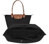TUKYWAN Felt Purse Organizer Insert for Longchamp Bag, Handbag Organizer Compatible with le pliage Shoulder Bag, Divider Pocket and Zipper Inner(Black, Large)