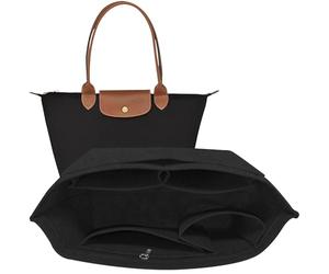 TUKYWAN Felt Purse Organizer Insert for Longchamp Bag, Handbag Organizer Compatible with le pliage Shoulder Bag, Divider Pocket and Zipper Inner(Black, Large)