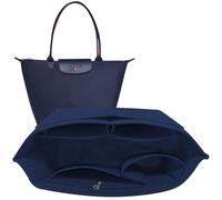 TUKYWAN Purse Organizer Insert for le pliage Tote,Handbags Insert Organizer for Longchamp Bag with Divider Pocket and Zipper Inner Bag Liner (Navy Blue, Medium)