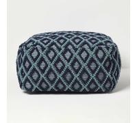 Tula Handwoven Textured Navy & Teal Pouffe Bean Cube
