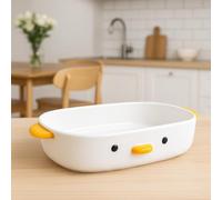 TULANDOT Cute Duck Shaped Casserole Dish Ceramic Casserole Dish White Porcelain Cake Pan 7x10 Large Casserole Dish with Handles Oven Safe Durable Bakeware