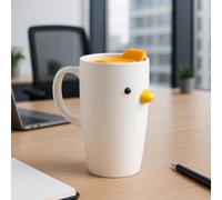 TULANDOT Duck Coffee Cup with Lid, Travel Mug with Handle, Sealed Lid, Cute Chick High Cup, Safety Ceramic, Gifts for Coffee Lovers, POM050