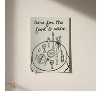 Tulastra Studio Here For The Food And Wine Illustrated Print - A4, Cream & Black