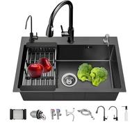 TULAZOU Kitchen Sink, Matte Black, 304 Stainless Steel Kitchen Sink, 60 x 45 cm, Built-in Sink Including Tap/Soap Dispenser/Drinking Water Tap (60 x 45 cm)