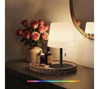 Tulbeys Warm & RGB Cordless Lamp for Outdoor Patio Decor,Battery Powered,Farmhouse Table Lamp,White Desk Lamps for College Dorm Room,Shower Lamps Waterproof Lampshade & Metal Base