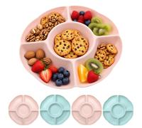 TULEBOLIAN 4 X 5 Sectional Round Plastic Appetizer Snack Serving Platter, Compartment Trays, Reusable Party Appetizer Platter with Dividers for Movie Night, 9.65in (Pink+Green)