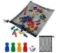 TULEBOLIAN Pack of 80 Toy Figures for Board Games and 10 Pieces Wooden Dice, Colourful Halma Gel Toy Figures Wood, with 18 x 25 cm Storage, Toy Figure for Flight Chess, Ladies, Board Games