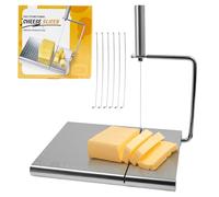 TULEBOLIAN Stainless Steel Wire Cheese Slicer,6 Replaceable Wire, with Scale Cheese Slicers Board, for Block Cheese,Sausages,Butter Cutter Food Slicer