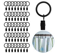 TULEBOLN 40 Pack Metal Curtain Rings with Clips Black Rustproof Vintage Hangers Clips, Window Hardware Clip Rings, Strong Drapery 25mm Interior Diameter, Fits 16mm Rod (40CurtainRings)