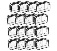 TULIADU 16 Pcs Clear Makeup Bag Bulk Toiletry Bag for Travel, PVC Zippered Clear Pouch Cosmetic Makeup Bag Water-proof Plastic Organizer Case for Vacation Bathroom Travel & Daily Use, Black, Large x