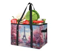 TULIMET Paris Eiffel Tower Pinks Reusable Grocery Bag, Foldable Shopping Tote Bag with Handles, Washable Reusable Shopping Bags Grocery Tote for Kitchen Picnic Trunk