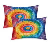 TULIMET Tie Dye Colorful Rainbow Retro Satin Pillowcase with Zipper for Hair and Skin Pillow Cases Queen Size Set of 2 Cooling Soft Pillow Covers 20x30 Inches