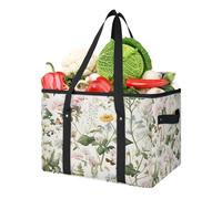 TULIMET Vintage Wildflower Reusable Grocery Bag, Foldable Shopping Tote Bag with Handles, Washable Reusable Shopping Bags Grocery Tote for Kitchen Picnic Trunk