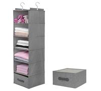 tulinstiraga Large Hanging Sweater Organizer for Closet,Collapsible 6-Shelf Hanging Closet Shelves with Drawers, Washable (Grey-6 Shelf-1 d)