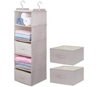 tulinstiraga Large Hanging Sweater Organizer for Closet,Collapsible 6-Shelf Hanging Closet Shelves with Drawers, Washable (Mibai -5 Shelf-2 d)
