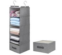 tulinstiraga Large Hanging Sweater Organizer for Closet,Collapsible 6-Shelf Hanging Closet Shelves with Drawers, Washable (Grey-5 Shelf-1 d)