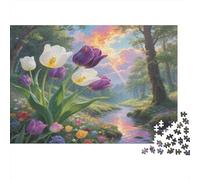 Tulip 1000 Pieces Puzzle Premium Cardboard Tulip Forest Stream Challenging Puzzle Enthusiasts Adults Mental Stimulation Cognitive Development Solo Leisure Play 52x38cm/1000pcs