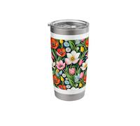 Tulip and Rose Pattern with Bold Colors Stainless Steel Insulated Tumbler