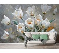 Tulip Bouquet Wall Mural, Self-Adhesive Peel & Stick Wallpaper, Nordic Style Branche De Fleurs Design Photo Wallpaper for Living Room & Bedroom (200x140 cm), M-749