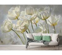 Tulip Bouquet Wall Mural, Self Adhesive Wallpaper Peel and Stick, Flower Branch Style Nordique Home Decor Photo Wallpaper, Silk Cloth Wall Sticker for Living Room & Bedroom, 400x280 cm - M-751