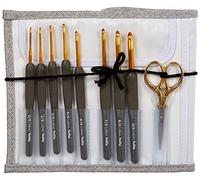 Tulip Crochet Hook, Aluminum Plastic, Gold, Grey, Geschlossen: 17cm x 9cm Geöffnet: 31,5cm x 17cm