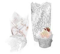 Tulip Cupcake Cases, 100PCS Tulip Muffin Cases, Muffin Liners Disposable Baking Cups Baking Cases Greaseproof Muffin Cup for Weddings Birthday Party (White)