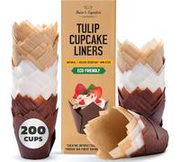 Tulip Cupcake Cases, 150 Pcs - White, Beige and Brown, Disposable Muffin Liners for Baking - Paper Wrappers for Home, Wedding, Events, Kids' Parties - Easy to Remove by Baker's Signature