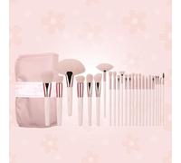 Tulip Day 24-Piece Makeup Brush Set - Soft Pink Design, Cruelty-Free Synthetic Bristles, Complete Face and Eye Brush Kit with Elegant Roll-Up Pouch - Ideal for All Makeup Lovers & Gift Giving
