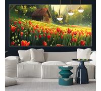 Tulip Diamond Painting Kits for Adults 100x50cm Diamond Art House Painting by Numbers for Children with Full Square Drill Accessories,DIY Crystal Arts and Crafts Cross Stitch Pictures for Gifts y-w624