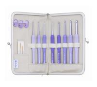 Tulip Etimo Murasaki Crochet Hook Set - 8 Soft Grip Aluminium Hooks (2.00-6.00mm), Ergonomic Handle, Wool Needles and Stitch Markers, Purple - 1 Set