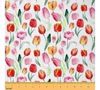 Tulip Fabric by The Yard for Women Men Adult Kids Floral Waterproof Outdoor Fabricy Flower Upholstery Fabric for Chairs Garden Botanical Reupholstery Fabric Decor 1 Yard (L92*W150cm)