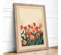 Tulip Field Botanical Framed Wall Art Print A4 (29.7×21cm) Oak, Wall Decor for Living Room, Bedroom, Office & Home, Ready to Hang, Art Gift