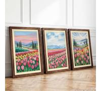 Tulip Fields in Bloom Botanical Set of 3 Framed Wall Art Prints A4