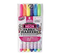 Tulip Fine Tip Permanent Fabric Marker Pens (Neon Colours, Pack of 6)
