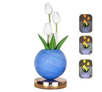 Tulip Flower Bedside Lamp, Dimmable Touch Desk Lamp with 3 Color Temperatures USB Rechargeable Vintage Floral Table Light for Bedroom, Office, Romantic Decor (White)
