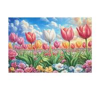 Tulip Flower Field 1000-piece Jigsaw Puzzle Bundle Family Puzzle Lovers Brain Training Mindful Activity Spring Rigid Cardboard 1000 PCS/75x50cm