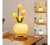 Tulip Flower Lamps, 3-Color Infinitely Dimming Tulip Table Lamp, USB Rechargeable Cordless Table Lamp, Floral Tables Mood Light Party Home Decoration, Romantic Gifts for Girl Women Mom (Yellow)