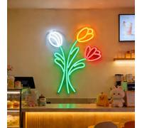 Tulip Flower Neon Sign for Wall Decor Colorful Summer LED Tulip Lamp Neon Night Light for Flower Shop Decor Tulip Sign for Living Room Party Decoration Bedroom Mothers Day Gift