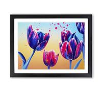 Tulip Flower Splash Abstract Framed Wall Art Print A2 Black