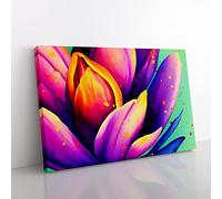 Tulip Flower Splash Vol.6 Abstract Canvas Wall Art Print Ready to Hang, Framed Picture for Living Room Bedroom Home Office Décor, 76x50 cm (30x20 Inch)