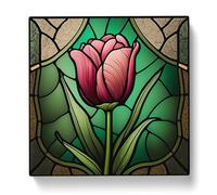 Tulip Flower Stained Glass Effect Canvas Print | Gallery Wrapped 30mm Frame Wall Art | 20x20 inches | Ready to Hang | Modern Floral Picture | Living Room Bedroom Lounge Office