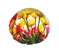 Tulip Flower Sunset Double Layer Elastic Waterproof Shower Cap Reusable Bath Cap