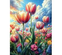 Tulip Flowers in A Blooming Garden 500 Pc Classic Jigsaw Puzzle Science Fiction Magical Dream Puzzle for Adults Hard Challenging Hobby Home Decor Poster High-grade Rigid Cardboard 500