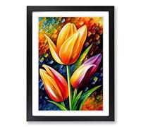 Tulip Flowers Painted Framed Print | A2 Black Framed Wall Art | Ready to Hang | Modern Floral Picture | Living Room Bedroom Lounge Office