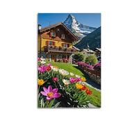 Tulip - Framed Mountain Chalet Wall Art, Colorful Print, Mountain Poster, Stunning Canvas Picture, Uplifting Decor for Bedroom Living Room Artistic Wall Mural Modern Hanging Decor Poster08x12inch(20x3