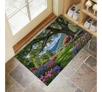 Tulip Garden Front Door Mat, Absorbent Muddy Dirt Resist Door Mats Indoor, Fade Resistant, Big Tree Non-Slip Backing Entry Mat Low Profile Doormat For Entryway, 60 X 90 Cm, Mixed Colors
