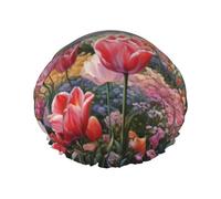 Tulip Garden print Bath cap Large bath cap Fit for all lengths of hair Protects hair bath cap Reusable