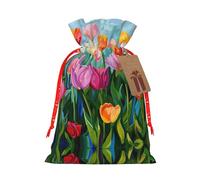 Tulip Garden Print Reusable Drawstring Pouch,Perfect For Birthdays,Anniversaries,And Parties