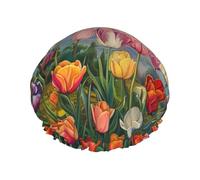 Tulip Garden Shower Caps Women Reusable Large Shower Cap Men Quickdry Care Hair Long Short Kids Bath