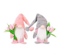 Tulip Gonks Dwarf Dolls 2 Pack Plush Faceless Gnomes with Bouquets Spring Home Decor for Living-Room Bedroom Shelf Sill Mother's Day Birthday Holiday Party Decoration Gifts